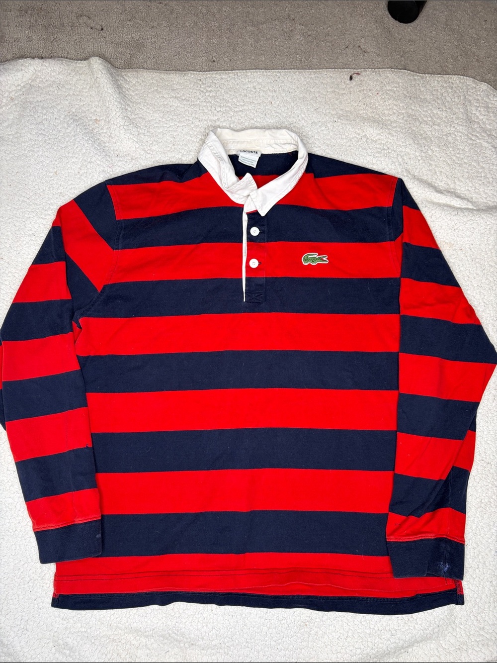 Vintage Lacoste Striped Long Sleeve Rugby Shirt: Size Extra Large